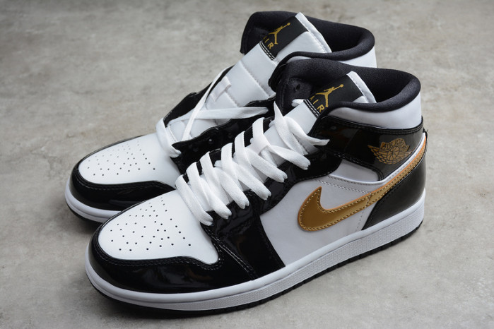 air jordan 1 mid patent black white gold 852542-007